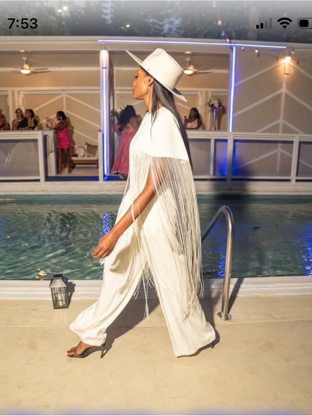 Elegant White Fringe detachable Cape and Jumpsuit Set- 2Piece - Picture 3 of 16